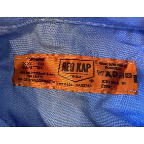 Red Kap Button Up Work Shirt Size 2XL Men’s Blue Short Sleeve - Picture 3 of 5